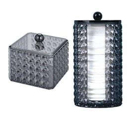 Pack of 2 Cosmetic Organiser, Cotton Pads Container Box, Cotton Pad Holder, Cotton Pad Storage Box with Lid, Cotton Buds Storage, for Bedroom, Bathroom, Makeup Table Storage (Black)