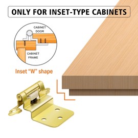 3/8 Inch Inset Brass Gold Cabinet Hinges, (10 Pairs - 20 Pack) Self Closing Hinges for Cabinets Doors, Kitchen Cabinet Door Hinges Hardware