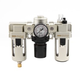 SNS 1/4" NPT Compressed Air Filter Regulator Lubricator Three Units Combo FRL Water/Oil Trap Separator, Semi-auto Drain, Gauge and Bracket, Poly Bowl with Metal Guard AC3000-N02A