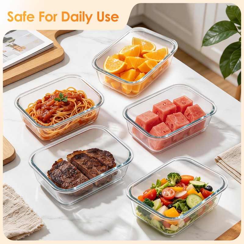 KEKEGO 5Pack 22oz Glass Storage Containers with Lids, Glass Meal