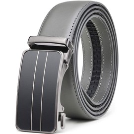 Founders & C Mens Ratchet Dress Belt Leather 1 3/8" with Automatic Click Slide Buckle,Adjustable Trim to Fit(28"-42" Waist Adjustable, Click Belt W Gray Leather)