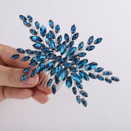 Teyglen Wedding Crystal Hair Comb Peacock Blue Rhinestone Hair Piece Bridal Rhinestone Side Comb for Bride Headpiece Wedding Hair Accessories Jewelry for Women (Peacock blue)