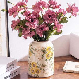 Sunflower Green and Beige Vase, Yellow Ceramic Vintage Vase Cottage Core Home Decor, Cute Floral Centerpiece Vases for Living Room, Bedroom, Kitchen, Table Grand Millennial Decors, Tuscan Decor 7.8In