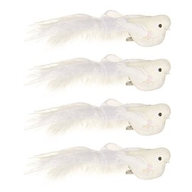 4 x 12cm White Glitter & Feather Christmas Bird Decorations with Clip by Premier