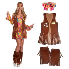 Morph Hippie Women's Dress, Women's Costume Hippie, Time Travel Costume, Women's Strike Move Outfit, 70s Theme Party, Hippie Costume Women, Racket Outfit Women - XL