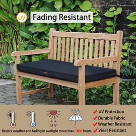 Magpie Fabrics Outdoor Bench Cushion 48 x 18 Inch, Waterproof Fade Resistant Patio Garden Loveseat Sofa Settee Couch Swing Pads with Carry Handle and Ties, Navy