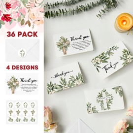 Artoid Mode 36 Pack Olive Leaves Wooden Crosses Spring Thank You Cards Floral Greeting Cards Gift With Envelope Sticker Blank Note Cards for Birthday Wedding Baby Shower Bridal Shower, 4 x 6 Inch