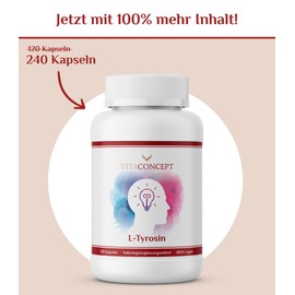 Vitaconcept I L-Tyrosine I 500 mg per capsule I 120 capsules I laboratory tested and vegan I high dose amino acid I made in Germany