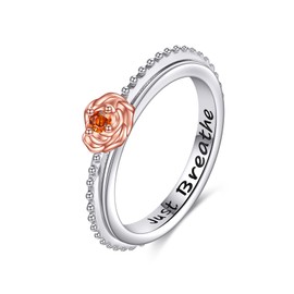 HUKKUN Rose Fidget Ring, Silver 925 Rose Petals, Rotating Ring, Rosary, Fidget Jewellery, Gifts for Women, Sterling Silver, No Gemstone