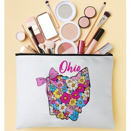 PinPop56 Floral Coquette State Ohio Makeup Bag - Retro Floral State Travel Zippered Makeup Bag Gift For Women - Friends - Ohio Lovers On Birthday - Mothers Day - Holiday