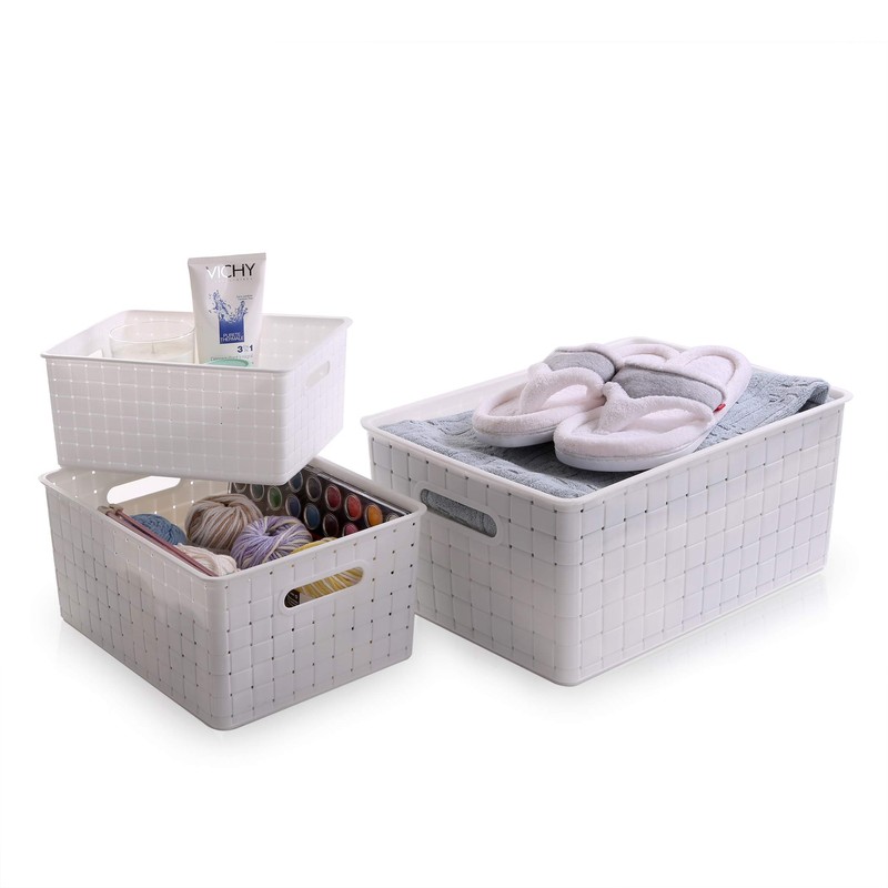 BINO Plastic Basket, Small White, 5 Pack - Rectangular Cabinet