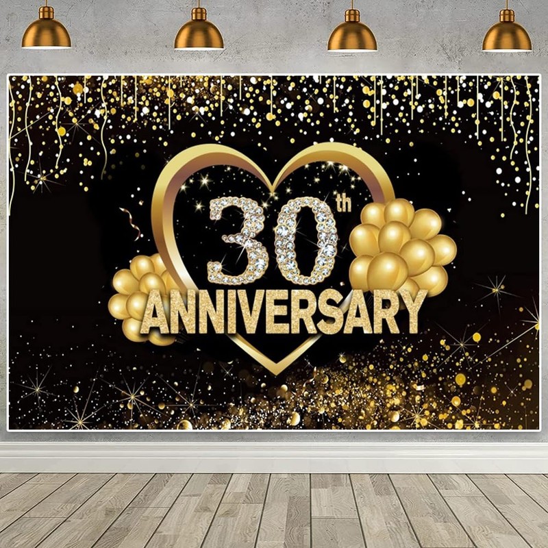 30th Anniversary Backdrop Wedding Anniversary Decorations Backdrop Black Gold 30th