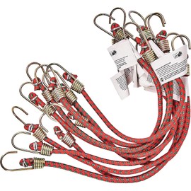 iSeventy9 10-inch (25cm) Mini Bungee Cords Versatile Elastic Stretch Hooks for Luggage, Car, Bike, and Camping Accessories - Red (10 Pack)