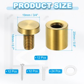 PATIKIL 19x25mm Standoff Screws, 12 Pack Stainless Steel Wall Mount Sign Standoffs Mounting Hardware Advertising Nail for Hanging Acrylic Picture Frame, Gold