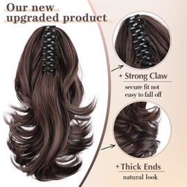 FREEMEIGE Ponytail Extension, 12 Inch Clip in Claw Hair Ponytail Extensions Claw Clip Pony tails Hair Extensions for Women Wavy Synthetic Hair Ponytail Extension for Daily Use(Chestnut Brown)
