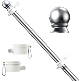 A 5-ft flag pole kit designed for residential and commercial use, featuring a 1-inch diameter. This flag pole is made of stainless steel and comes in black/white. It includes tangle-free rings and a