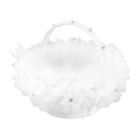 Girl Basket, Handheld Bridesmaid Scattering Wedding Basket, Beautiful Flower Basket with Cute Beads and Classical White for Traditional Wedding, Lightweight and, Compact Size,
