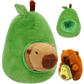 Capybara Plüschtier & Plush Keychain, Capybara Kuscheltier Stofftier mit Avocado, Kawaii Capybara Puppenkissen Kissen Spielzeug, Niedlichen Plushie Geschenk für Kinder Jungen Mädchen 35cm