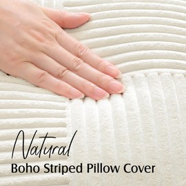 Artscope Striped Corduroy Cushion Covers with Splicing Super Soft Boho Pillow Covers Broadside Decorative Textured Throw Pillows for Couch Sofa Bed Living Room 40x40cm, Cream Beige