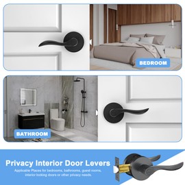 RAZCC Privacy Door Levers, 1 Pack Black Door Handles Interior Door Levers Keyless Lockset, Heavy Duty Reversible Wave Levers for Bedroom Bathroom