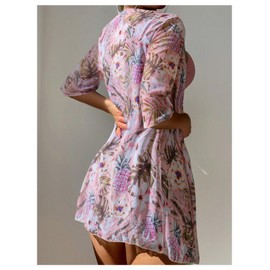 SHENHE Women's Tropical Bikini Set High Waisted Boyshorts 3 Piece Swimsuits with Kimono Cover Up Pink Large