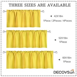 DECOVSUN Bright Yellow Valance for Windows 60x18 Inch Solid Blackout Rod Pocket Kitchen Short Curtain Toppers Valance for Bathroom Living Room, Light Yellow