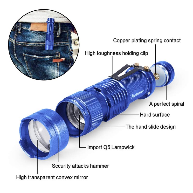 Pack of 5 LED Mini Torches, 7 W, 300 lm,