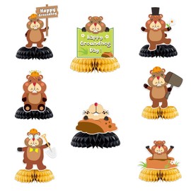 Happy Groundhog Day Honeycomb Centerpieces Cute Cartoon Animals Theme Decor for February 2nd Holidays Festival Groundhog Day Weather Forecast Spring 1st Birthday Party Favors Supplies Decorations