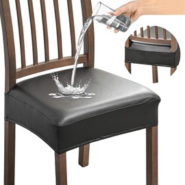 Alishomtll PU Chair Seat Covers for Dining Room Set of 6, Stretch Leather Waterproof Chair Seat Slipcovers, Removable Washable Dining Chair Covers Kitchen Seat Protector (Rear-Covered, 6pcs Black)