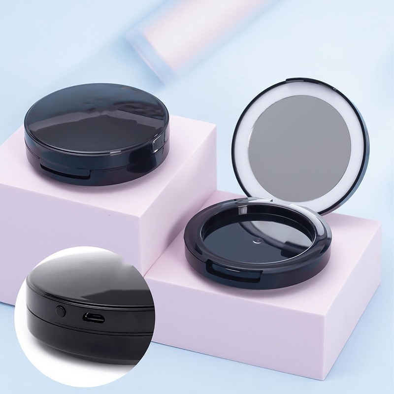 Cushion Foundation Case LED Light Round Mirror Compact Internal Case