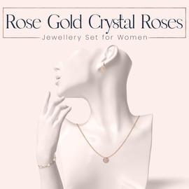 Crystalline Azuria Rose Blumen Kristalle Schmuck-Set Halskette 45 cm Leverback Ohrringe Armband 18 kt Rosé Vergoldet für Damen