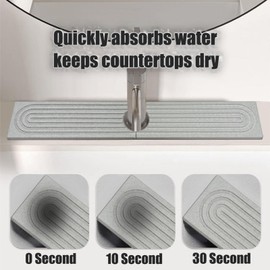 Stargaz Faucet Mat for Kitchen Sink Diatomaceous Earth Faucet Splash Guard, Stone Quick Dry Sink Splashback Drying Mat Quick Drying Water Absorbing Stone Tray For Kitchen (Light Gray, 15.75”×3.9”)