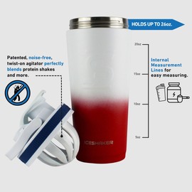 Ice Shaker 26 Oz Shaker Bottle, Stainless Steel Water Bottle and Protein Shaker, As Seen on Shark Tank, Reusable Stainless Steel Water Bottle, Gym Water Bottle, USA