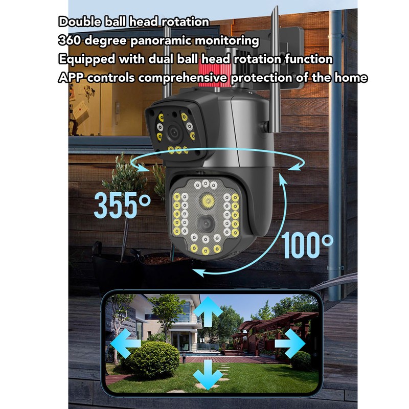 Outdoor Dual Lens Security Camera 1080P Mobile Tracking 360 Degree