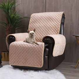 Velvet Recliner Covers Non Slip Waterproof Large Recliner Chair Covers for Leather Chairs Reversible Recliner Sofa Cover for Living Room Recliner Furniture Protectors Covers for Dog Pets Beige 28"