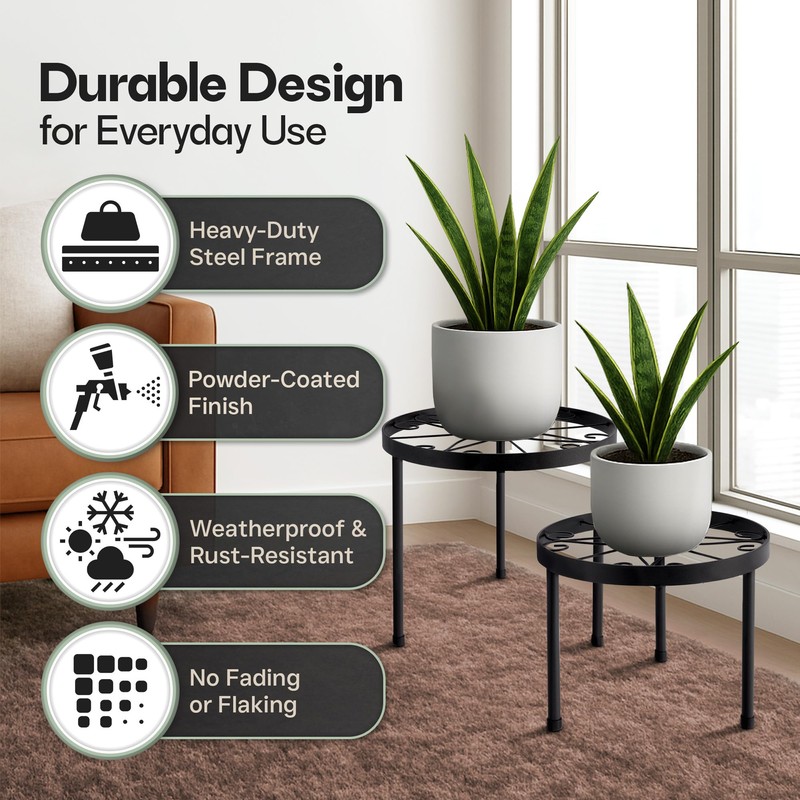 US Original Indoor Plant Stand with Wheels, (2 Sizes) Metal