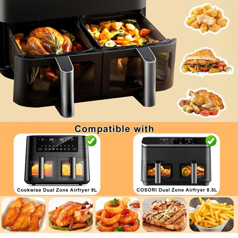 VIKKI 100 Stück Airfryer Backpapier für Heißluftfritteuse COSORI 8,5L, Rechteckig