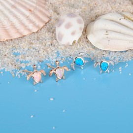 SILBERTALE Elegant S925 Sterling Silver Turtle Stud Earrings with Pink Opal for Women – Hypoallergenic, Perfect Summer Beach Jewelry