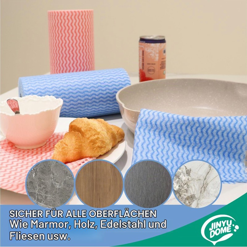 JINYUDOME Cloth Roll, 2 Rolls, Red & Blue, Disposable Cleaning