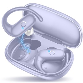 MOZOTER Wireless Earbuds Bluetooth Headphones Sport,Over Ear Buds with Deep Bass Sound,60Hrs Playtime Earphones Redesigned Comfort Fit with Earhooks for Running,Meeting,Workout- Purple