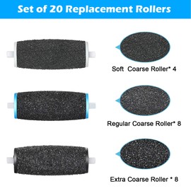 JOREST [20 Pcs] Electronic Foot File Refills, 8 Extra Coarse & 8 Regular & 4 Soft,Replacement Roller for Foot Scrubber Callus Remover, Ped Egg Powerball, Compatible with Amope Pedi Pefect Foot Sander