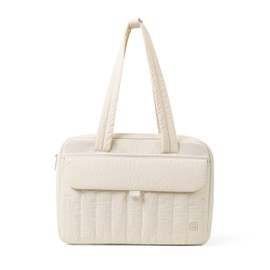 aji Laptop Tote Bag for Women, Water-Resistant 14 Inch Laptop Tote Bag with Zipper&Multi Pockets, Lightweight Casual Shoulder Bag with Luggage Trolley Strap for Work/Travel/College/Daily, Blush Beige