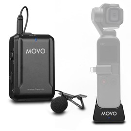 Movo Edge-OP Wireless Lavalier Microphone for Osmo Pocket 1 and 2 - Wireless Clip-on Lapel Mic, Transmitter, and Receiver Set for Video, Vlogging, Filming