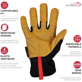 SAFE HANDLER Handyman Work Gloves | Flexible Hand Protection, Easy-on Wide Cuffs, Thicker Knuckle Padding, L/XL, 1 pair (2 gloves)