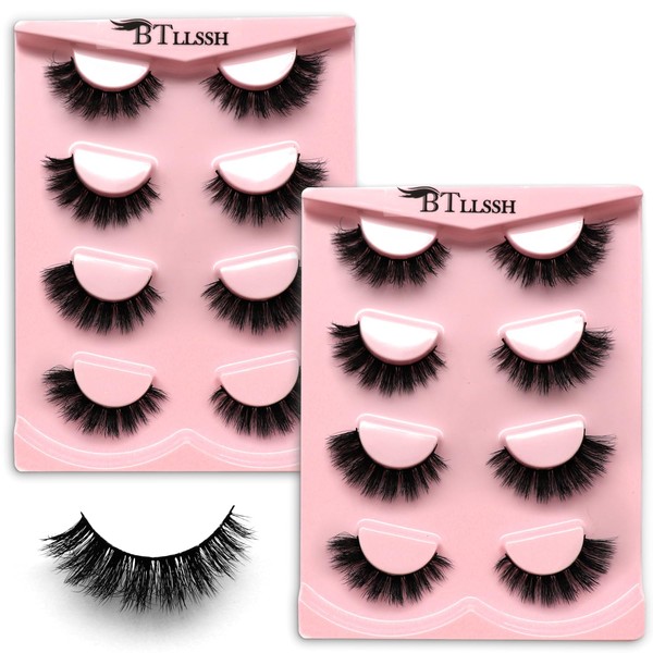 BTLLSSH 8Pairs Wispy Mink Lashes Fluffy Eyelashes Natural Look 5D