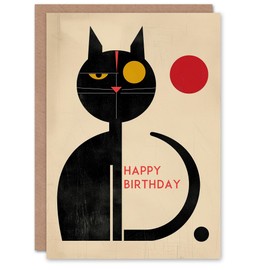 Artery8 Birthday Card Abstract Midcentury Modern Cat Lover For Him Man Male Dad Brother Son Papa Grandad Greeting Card