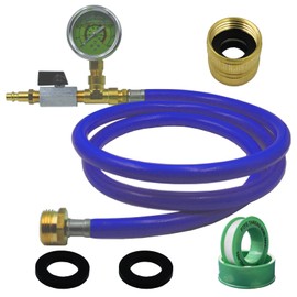 RV Winterizing Kit with Pressure Gauge, 60inch RV Winterize Hose with 3/4" GHT Blow Out Fitting Adaptor & 1/4" Quick Connect Plug, Sprinkler Winterization Kit for Camper, Boat, Travel Trailer, Blue