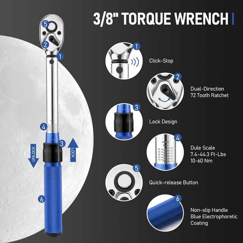 11pc Magnetic Spark Plug Socket Set, 3/8" Click Torque Wrench,