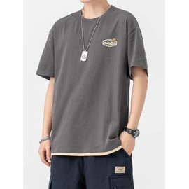 Aelfric Eden Mens Oversized T Shirts Graphic Tees Print Crew Neck Cotton Tops Streetwear Casual Shirt Dark Grey