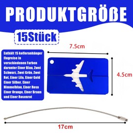 15 Piece Suitcase Tag Set, Suitcase Tags There Are 15 Colours Luggage Tags for Suitcases, The Size is 7.5 x 4.5 cm and Fashionable is Beautiful, Wide Range of Applications